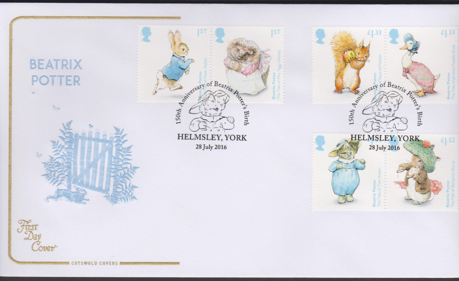 2016 - Beatrix Potter COTSWOLD First Day Cover, Helmsley York Postmark